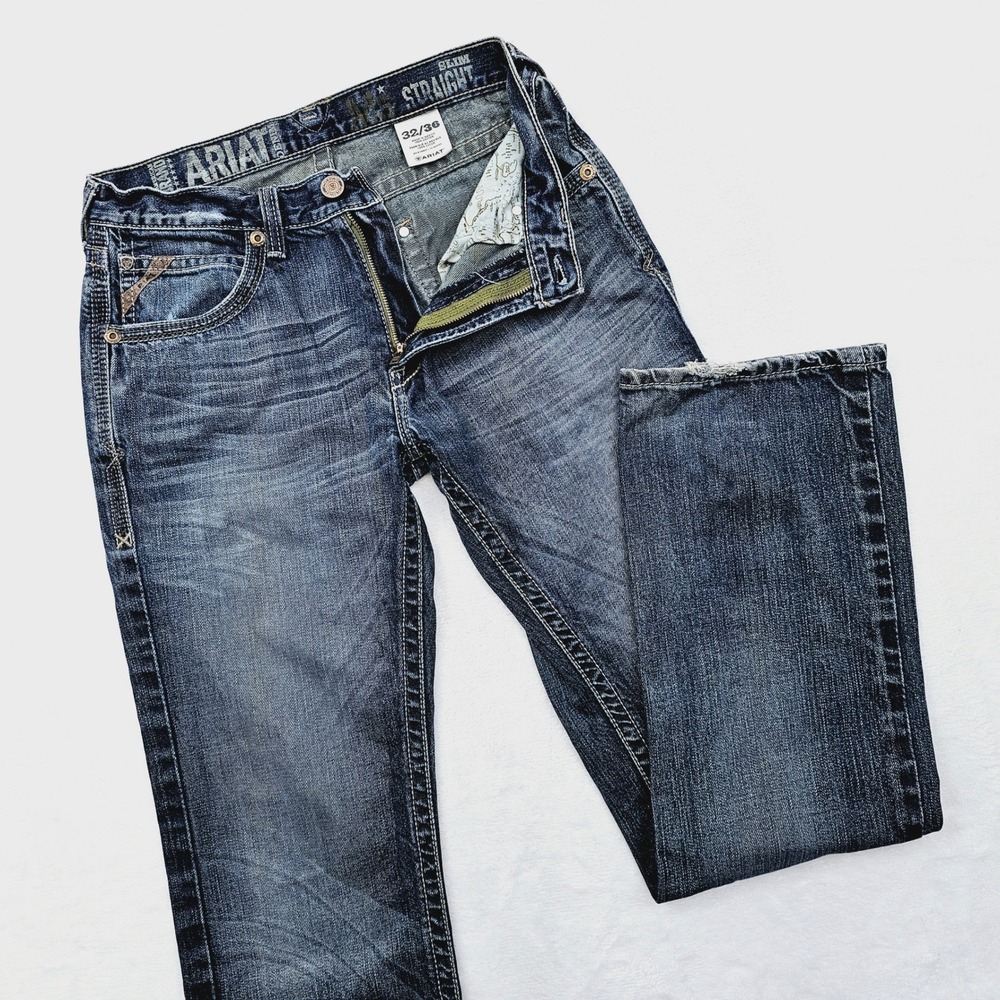 Ariat M5 Slim Straight Jeans Mens 30x36 Blue Western Cowboy Denim Redo Ranch